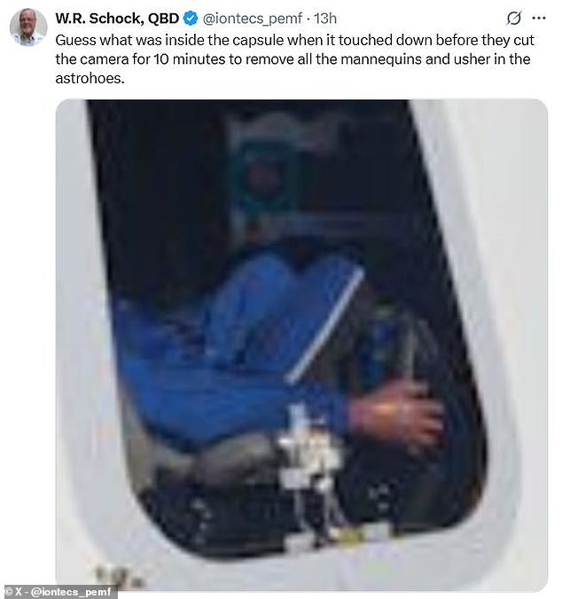 Undeterred, conspiracy theorists still claimed the 'fake' hand showed that Blue Origin only launched manequins into space before swapping in the all-female crew for a photoshoot