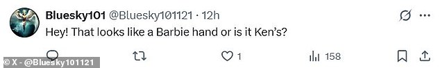 One commenter joked that the hand looked like a 'Barbie' doll