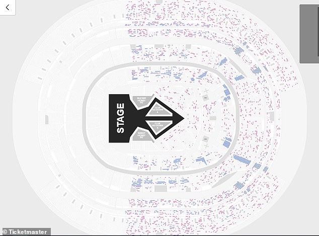 Tickets to Beyoncé's concert at SoFi Stadium on Sunday May 4 are also available to purchase. A screenshot shows swathes of unoccupied seats in the stadium