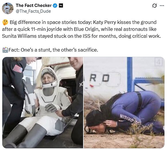 Perry's kiss to the ground has many people saying the Blue Origin mission was just a publicity stunt