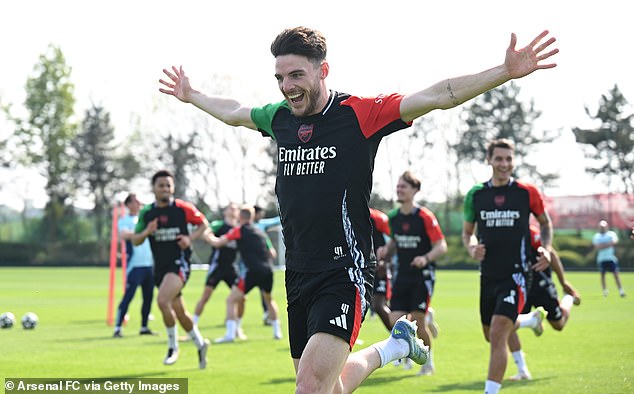 Declan Rice, who starred in the quarter-final victory over Real Madrid, looks in good spirits