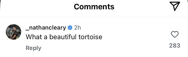 Fowler captioned the Instagram picture: 'Making my way downtown, walking like a tortoise,' but Cleary responded: 'What a beautiful tortoise'
