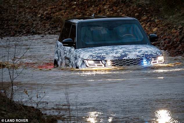 The Range Rover Sentinel can go off the beaten track - including submerged in water - to evade an ambush (seen here testing)