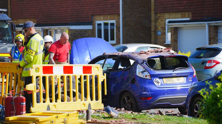 The scene on Lancaster Road in Yate near Bristol, where a property has been damaged following an explosion.
Pic: PA