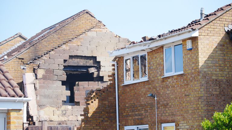 The scene on Lancaster Road in Yate near Bristol, where a property has been damaged following an explosion. 
Pic: PA