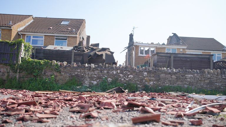 The scene on Lancaster Road in Yate near Bristol, where a property has been damaged following an explosion.
Pic: PA