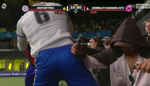 The pair were locked in conflict and nearly fell into the crowd seated pitchside at the Copper Box Arena