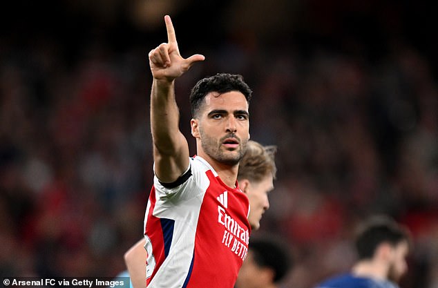 Mikel Merino thought he had brought Arsenal level straight after half time with a close-range header