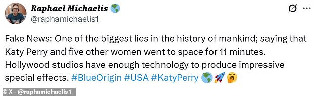 On commenter on X called the mission 'one of the biggest lies in the history of mankind' and said it had been produced by a Hollywood studio