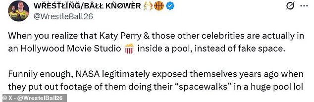 A commenter claimed that the crew of the Blue Origin mission were really suspended in a swimming pool to appear weightless