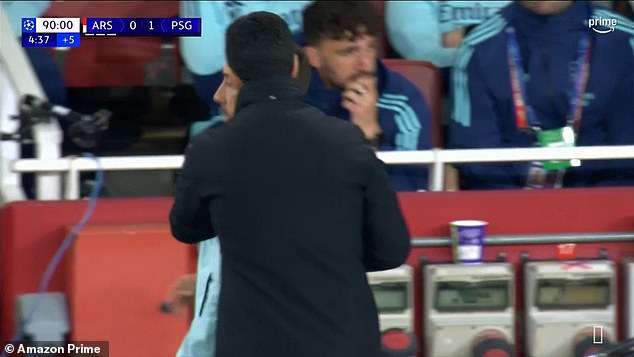 Arteta pushed Jover back to the bench to prevent him from getting into trouble for his protests