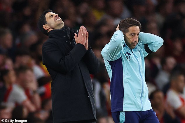 Arteta and Jover had a frustrating night as Arsenal were beaten by PSG at the Emirates