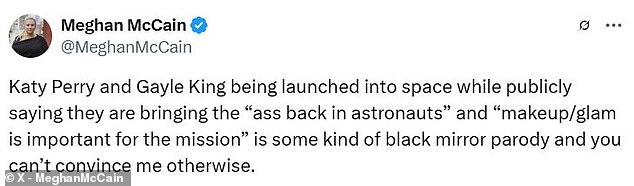 Many were particularly outraged at the choice of crew, especially Katy Perry. One commenter called it 'some kind of black mirror parody'