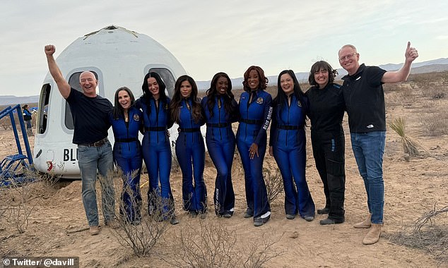 Having passed beyond the Karman Line at an altitude of 62 miles (100km) and officially entered space, the Blue Origin crew (pictured) could technically be considered astronauts. However, not everyone agreed they were deserving of the title