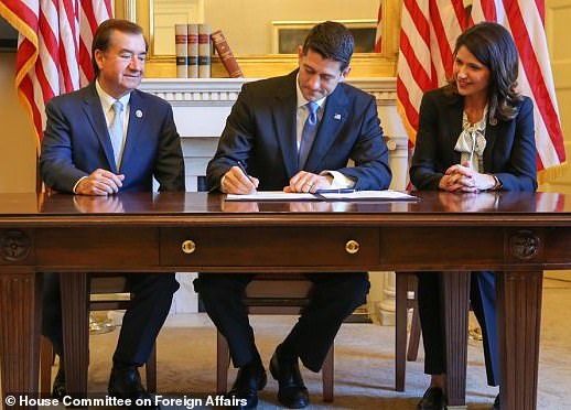 House Foreign Affairs Committee Chairman Ed Royce (R-CA) joined Rep. Kristi Noem (R-SD) for House Speaker Paul Ryan's (R-WI) signing of S. 1141, the Women, Peace, and Security Act in September 2017