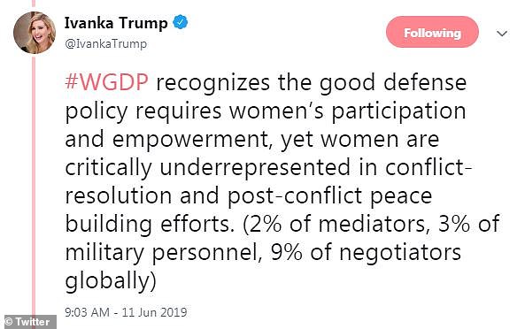 It became a heralded part of the first Trump administration's accomplishments for women, and in 2019, Ivanka Trump celebrated that the WPS program was starting a new partnership to help train female police cadets in Colombia