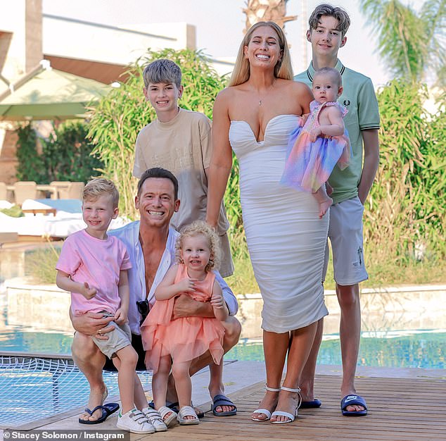 The research found that some celebrities are bucking the trend. Stacey Solomon, pictured, shares children Rex, five, Rose, three, and Belle, two, with husband Joe Swash. She is also mum to sons Zachary and Leighton from two previous relationships, and is stepmother to Joe's son Harry