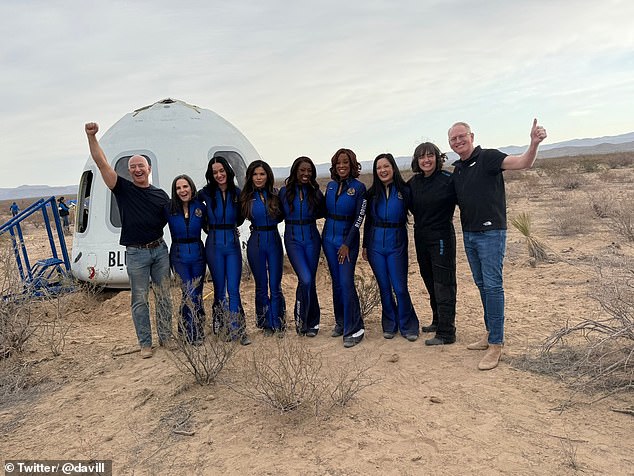 Jeff Bezos posed with the 6 women who completed the first all-female space mission since 1963 shortly after their return to Earth Monday