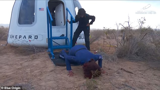 CBS co-host Gayle King was seen kissing the ground at the West Texas landing site following the successful Blue Origin space mission