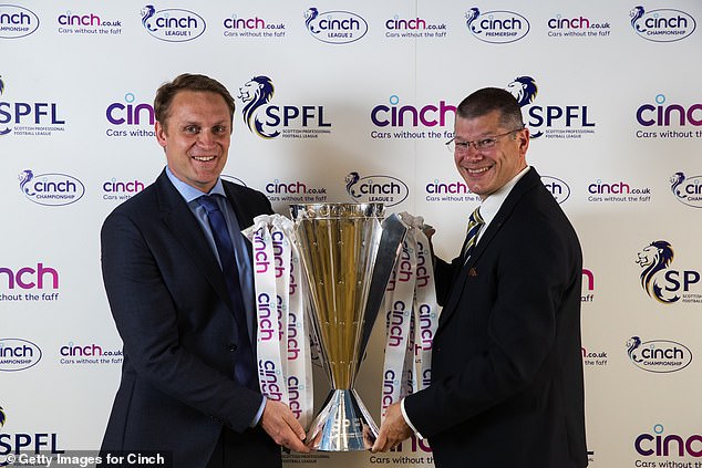 SPFL chief Doncaster, above right, poses with cinch CCO Robert Bridge to announce the league sponsorship deal in 2021