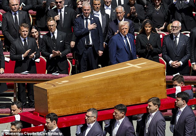 President Donald Trump, Usa First Lady Melania Trump, Estonian President Alar Karis, Pay Tribute During The Funeral Of Pope Francis In St. Peter's Square