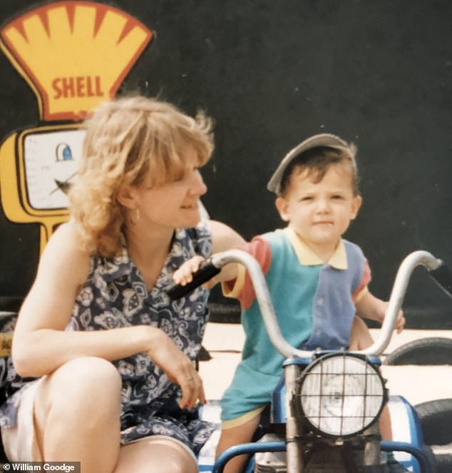 William (pictured as a child with his mother) says he feels a strong connection with his mum while he's out running