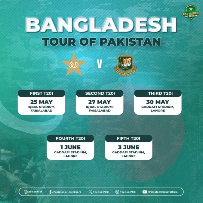 Schedule of T20I series between Pakistan and Bangladesh — PCB