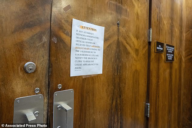 A sign on Milwaukee Judge Hannah Dugan's door is seen on Friday, the day of her arrest for accusations that she hid an undocumented migrant from ICE