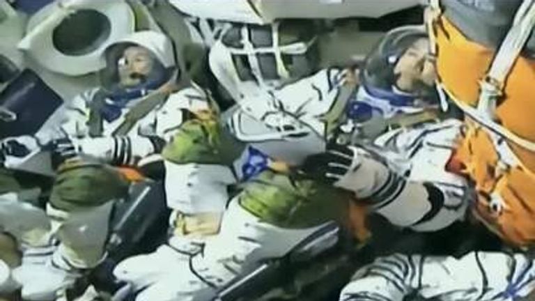 China astronauts start journey to space station.
