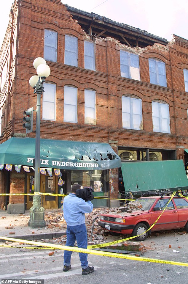 So far, only five buildings have been retrofitted against earthquakes (Pictured: A damaged building from the February 2001 earthquake)