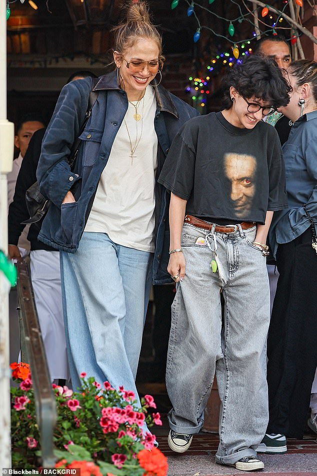 Jennifer Lopez and daughter Emme pictured Sunday getting lunch at The Ivy in Los Angeles