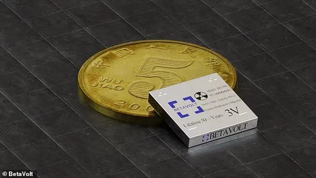 The BV100 battery, created by BetaVolt, is smaller than a coin. But it's capable of powering a device for up to 50 years, the company claims