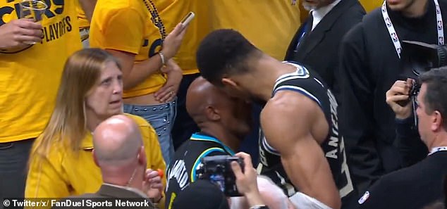 Milwaukee Bucks star Giannis Antetokounmpo got into a heated argument with the father of Tyrese Haliburton following the Indiana Pacers guard's series-clinching layup