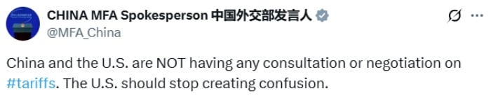 Chinese foreign ministrys post on social media platform X, April 25, 2025. — X/@MFA_China