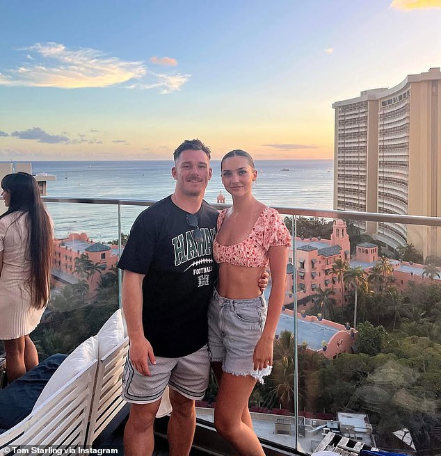 Starling (pictured with partner Chelsea) had been out celebrating a birthday with his family when the incident took place