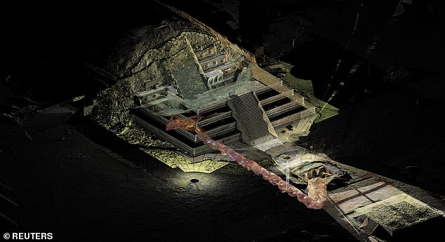 Mexican archaeologist Sergio Gómez announced in 2015 that he found large amounts of liquid mercury in a chamber at the end of a tunnel (pictured) that had been sealed off for more than 1,800 years