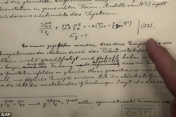 Pictured is the original historical documents related to Einstein's prediction of the existence of gravitational waves, shown at the Hebrew university in Jerusalem