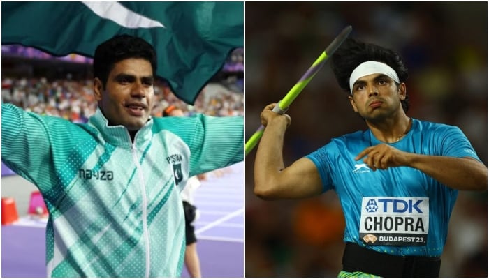 This combination of images shows Pakistans first individual Olympic gold medallist Arshad Nadeem (left) and Indias Olympic javelin gold medallist Neeraj Chopra. — Reuters/File