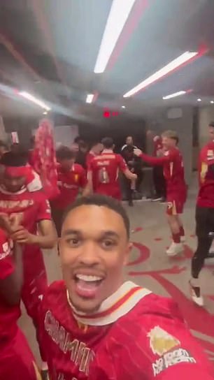 Trent Alexander-Arnold recorded the wild scenes in the dressing room after Liverpool won the Premier League