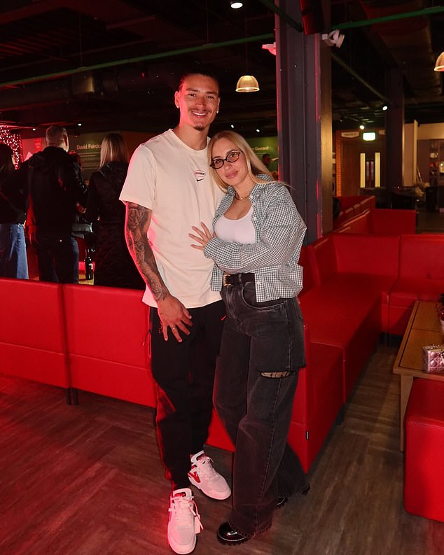 Players were joined by their friends and family for the event late on Sunday. Pictured: Darwin Nunez and his partner Lorena Manas