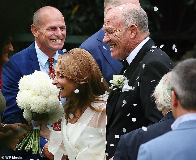Wally Lewis married Lynda Adams in Brisbane on Saturday (pictured), but his ex-wife and children were noticeably absent from the celebrations