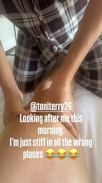 John Terry shared an intimate photo of wife Toni helping him recover from his London Marathon efforts on Monday morning