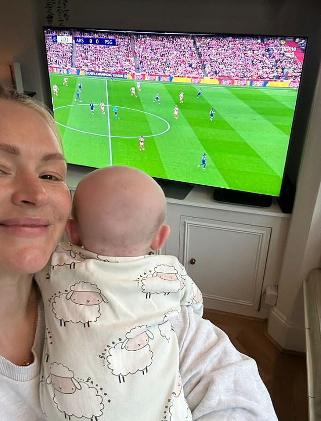 Laura Woods said she will return to TV on Wednesday as she shared a photo of her and her baby Leo watching Arsenal lose 1-0 to PSG in the Champions League semi-finals on Tuesday
