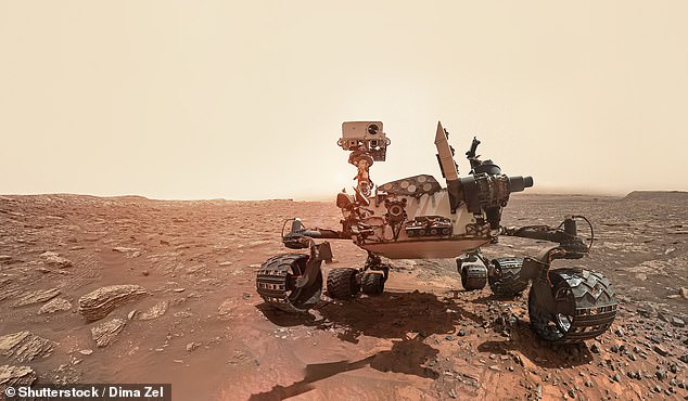 The NASA Curiosity rover (pictured) found large deposits of a carbon-rich mineral on Mars. Here, it can be seen exploring the Red Planet's surface