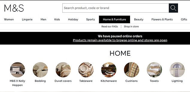 Marks & Spencer has suspended online orders