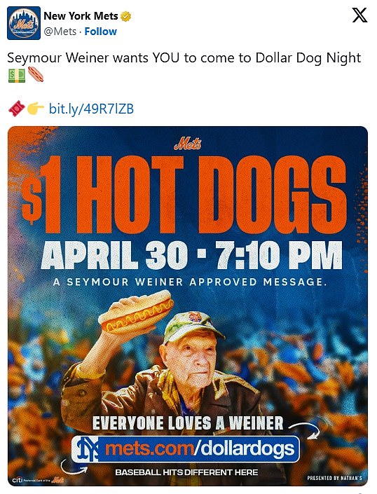 The Mets later ran a successful hot dog promotion featuring Seymour Weiner