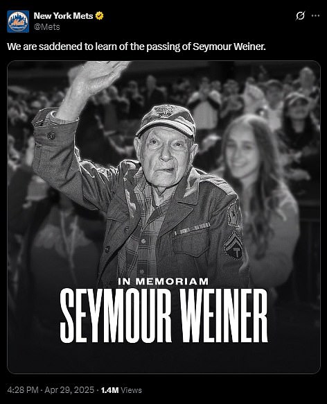 Seymour Weiner, the beloved Mets fan who embraced jokes about his name, has died