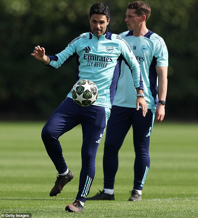 Former Arsenal midfielder Mikel Arteta shows he's not lost his touch during Monday's training