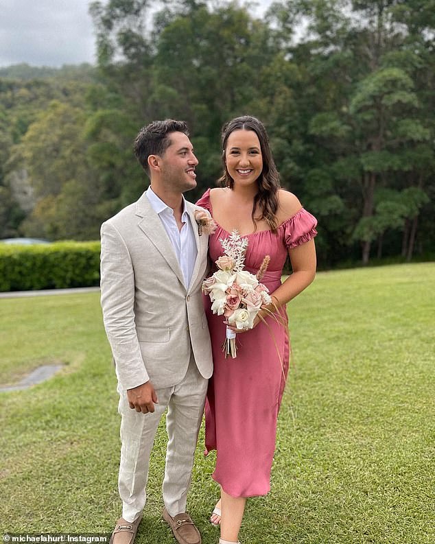 Joel Evans (pictured with his fiancee Michaela Hurt) died in hospital after crashing his bike during a race in Adelaide's north on Sunday