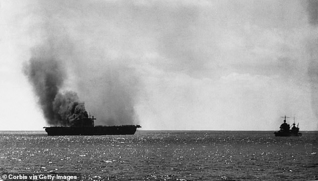 Yorktown's crew launched all its aircraft and threw all heavy equipment overboard in an attempt to save the ship from sinking, except for the mysterious car